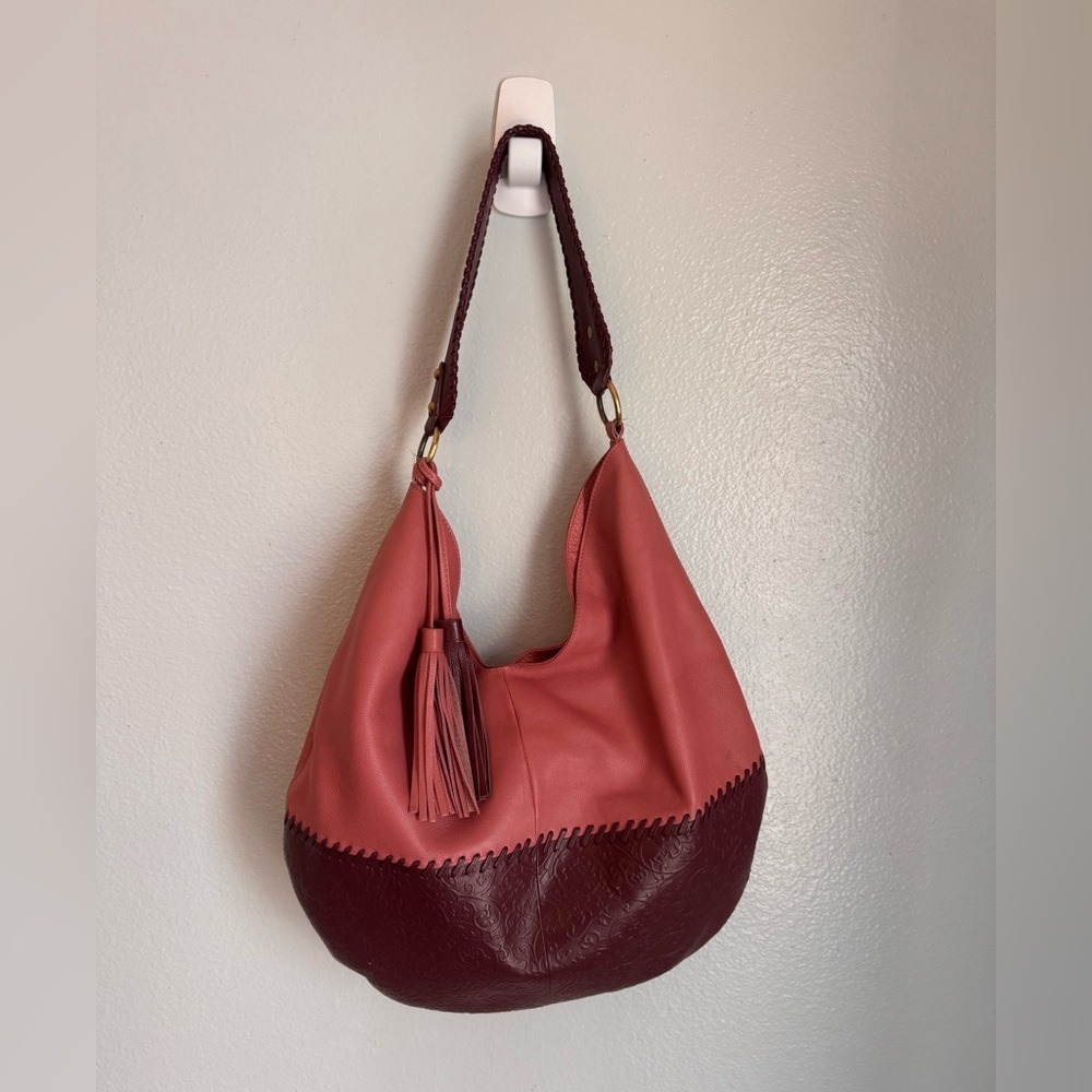 Sharif Two-Tone Pink Leather Hobo Bag - Picture 3 of 8